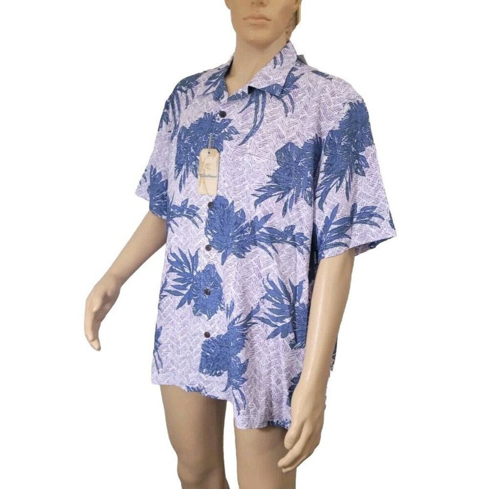 Caribbean Men's Shirt Size XL Casual Short Sleeve button up Purple Floral 35